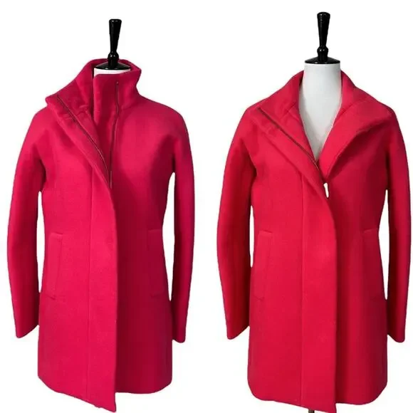 J. Crew Women's Wool Blend Stadium Cocoon Zip Front Coat Pink Women's Size 0 - Picture 12 of 12